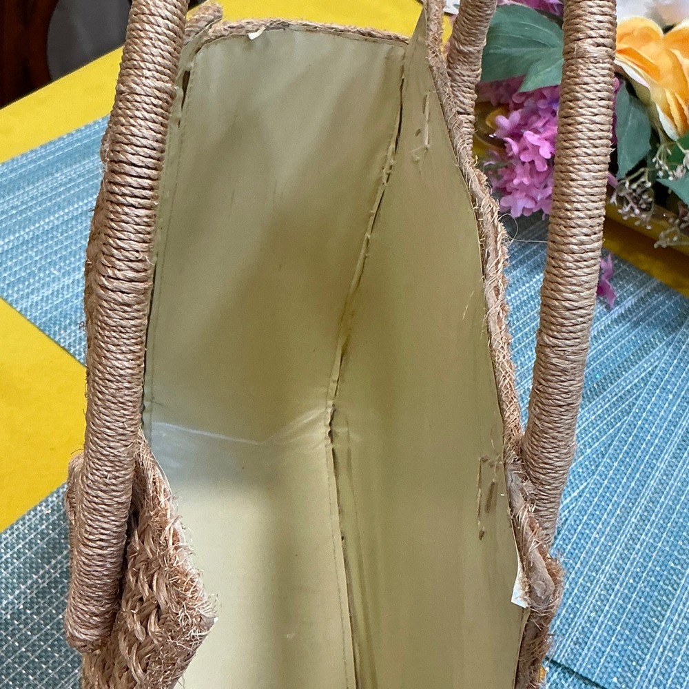 Cabana Tote Bag Vintage OS Tan Woven Straw Floral Embroidered Basket Bag - Picture 8 of 11